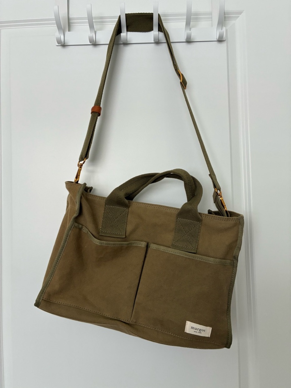 margot Olive Canvas Messenger Tote with Dual Straps